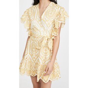 MINKPINK Whilma Wrap Mini Dress in Yellow Small New Eyelet